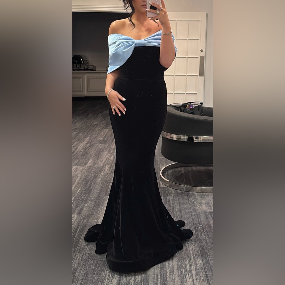 Portia and Scarlett Velvet Dress with Blue Satin Bow